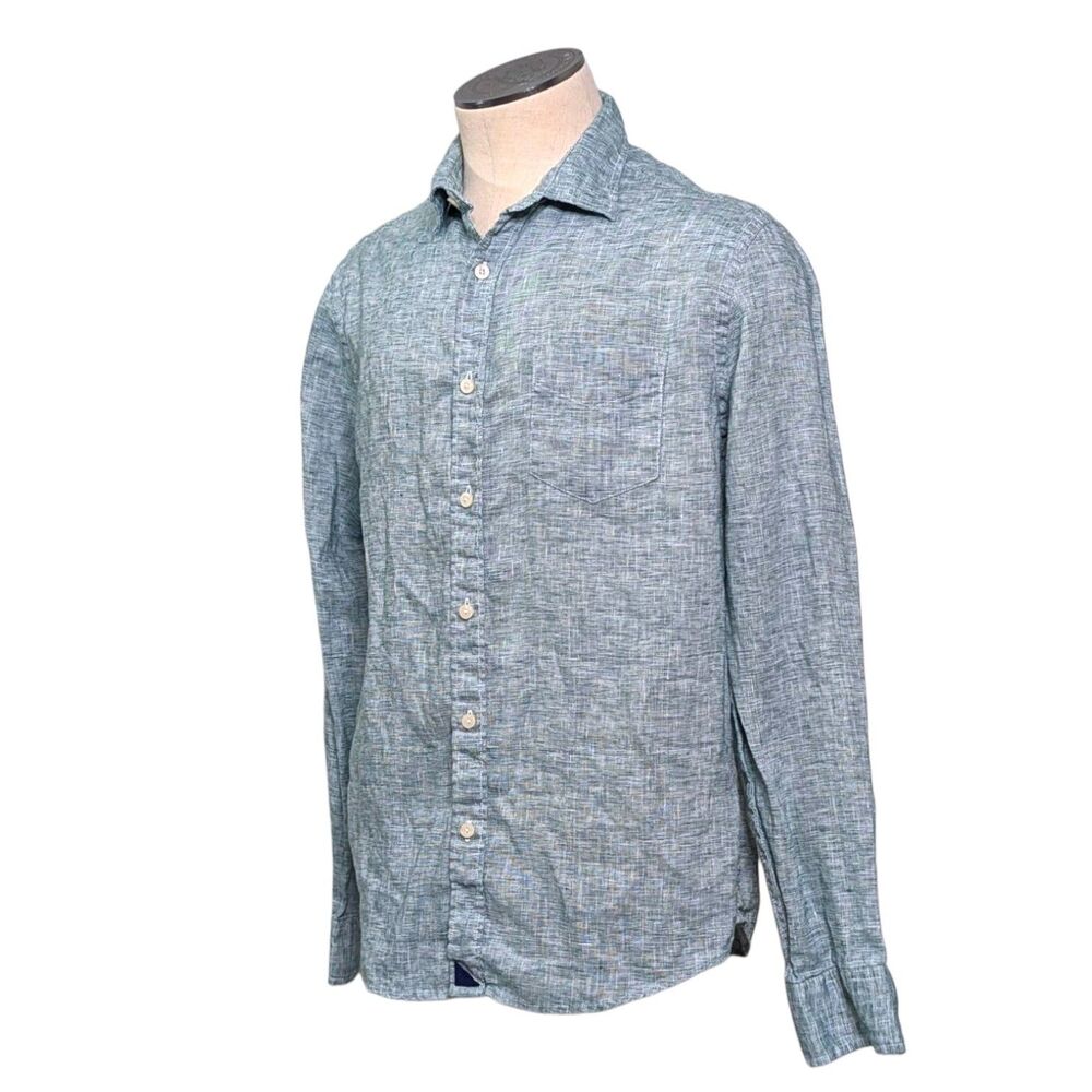 UNTUCKit Sz L Green Long Sleeve Button Up Linen Shirt Pocket Slim Fit Vin Santo